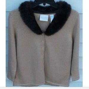 Liz Claiborne Sweater Cardigan Fur Collar Vintage